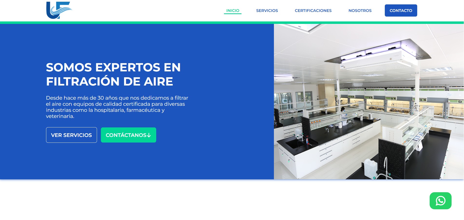 Hero real del sitio web de Urufiltros